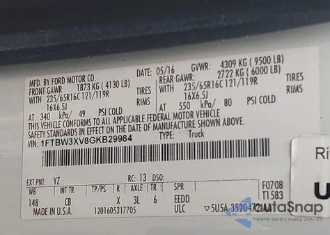 2016 Ford Transit-350 из США, поврежденный, VIN 1FTBW3XV8GKB29984